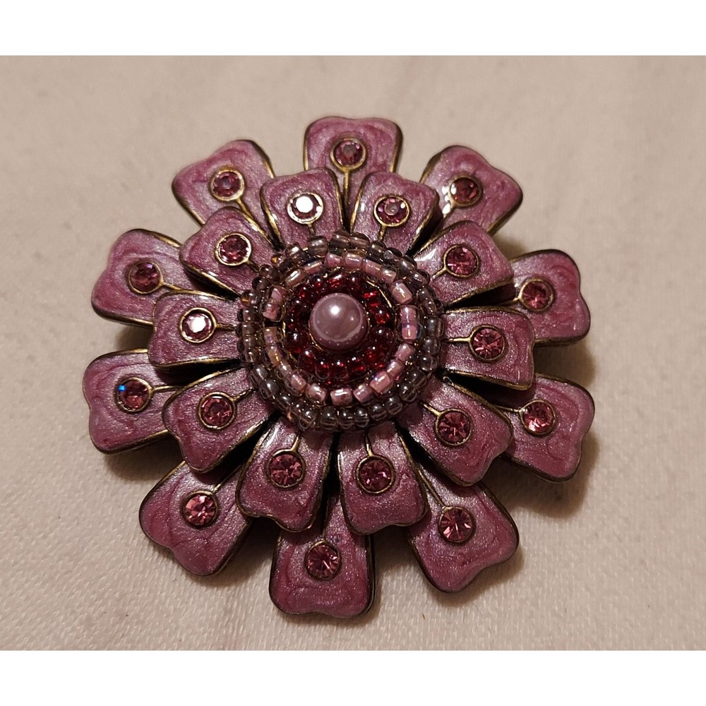 Vintage Pink Brooch Glass Beading In different shades. Enameled pink petals.